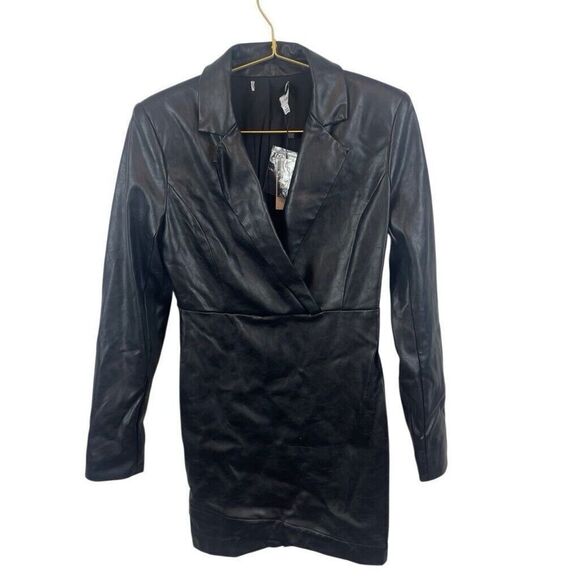 Express X Negin Mirsalehi Black Faux Leather Blazer Mini Dress NWT Size 0 $168 - Picture 1 of 9